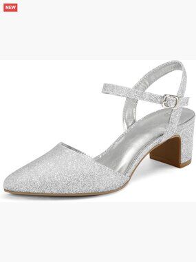 2 Inch Chunky Block Heel Pointed Toe Ankle Strap Slingback Pumps